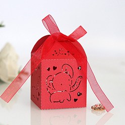 Red Rectangle Foldable Creative Paper Gift Box, Elephant Pattern Candy Box with Ribbon, Decorative Gift Box for Wedding, Red, Fold: 5x5x8cm