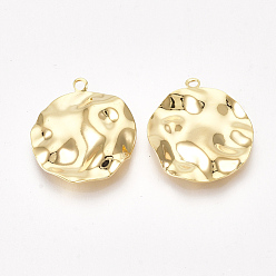 Real 18K Gold Plated Brass Pendants, Flat Round, Nickel Free, Real 18K Gold Plated, 22x19x2mm, Hole: 1.6mm
