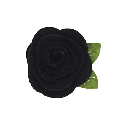 Black Wool Felt Cabochons, Rose, Black, 50x40mm