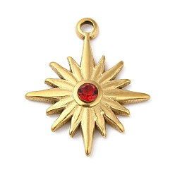 FireBrick Real 18K Gold Plated 304 Stainless Steel Pendants, with Glass, Sun Charms, FireBrick, 20x17x3mm, Hole: 1.5mm