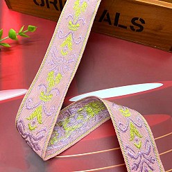 Gold Polyester Embroidery Ancient Hanfu Lace Ribbon, Flower Pattern, Gold, 1-1/8 inch(30mm)