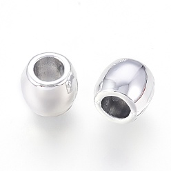Silver Cadmium Free & Nickel Free & Lead Free Alloy European Beads, Long-Lasting Plated, Large Hole Drum Beads, Silver Color Plated, 9x8mm, Hole: 5mm