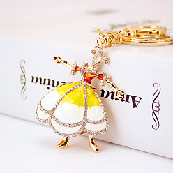 Yellow KC Gold Tone Plated Alloy Keychains, with Crystal Rhinestone and Enamel, Ballet Dancer, Yellow, 12.4cm