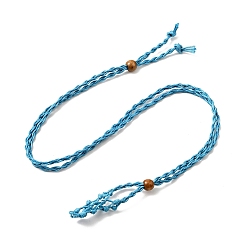 Deep Sky Blue Braided Wax Rope Cord Macrame Pouch Necklace Making, Adjustable Wood Beads Interchangeable Stone Necklace, Deep Sky Blue, 35.43 inch(90cm), 4mm