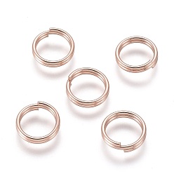 Розовое Золото 304 из нержавеющей стали разрезные кольца, кольца с двойной петлей, розовое золото , 10x2 мм, внутренний диаметр: 8 мм, одиночный провод: 1 мм