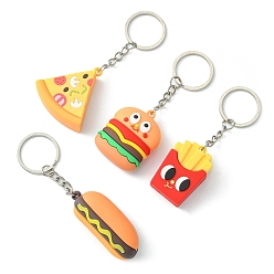 Mixed Color PVC Plastic Pendant Keychain, with Iron Keychain Ring, Platinum, Sandwich/Hamburger/Fries/Bread, Mixed Color, 9.6~10.8cm
