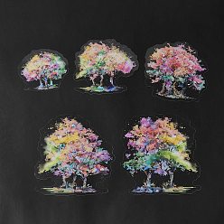 Colorful PET Tree Self Adhesive Decorative Stickers, Waterproof Glitter Decals for DIY Scrapbooking, Card Making, Colorful, 57~98x59~89x0.2mm