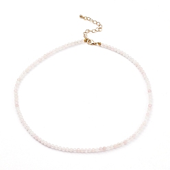 Rose Quartz Natural Rose Quartz Beaded Necklaces, with Brass Lobster Claw Clasps, Golden, 15.94 inch(40.5cm)