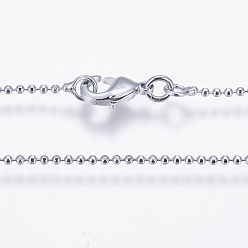 Platinum Rack Plating Brass Chain Necklaces, Ball Chain, Long-Lasting Plated, Platinum, 23.6 inch(60cm), 1.5mm