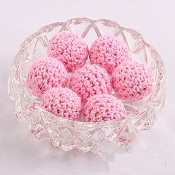 Hot Pink Handmade Woolen Macrame Wooden Pom Pom Ball Beads, for Baby Teether Jewelry Beads DIY Necklace Bracelet, Hot Pink, 16mm