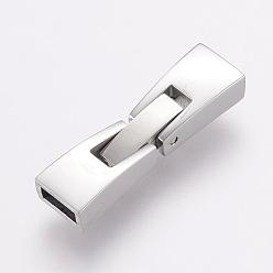 Stainless Steel Color 304 Stainless Steel Fold Over Clasps, Rectangle, Stainless Steel Color, 25x7x4mm, Hole: 2x5mm