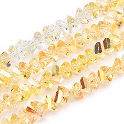 Gold Electroplate Transparent Glass Beads Strands, Half Rainbow Plated, Faceted Triangle, Gold, 4.5x4.5x5.5mm, Hole: 1.2mm, about 88~89pcs/strand, 10.83''~11.02''(27.5~28cm)