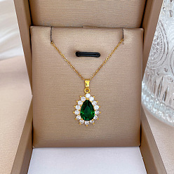 Зеленый 925 серебряное колье с драгоценными камнями и изящной подвеской с бриллиантом – элегантность, изысканный, украшения на ключицы, зелёные, 19.69 дюйм (50 см)