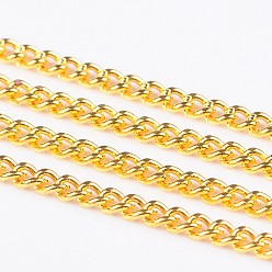 Golden Iron Twisted Chains Curb Chains, Unwelded, with Spool, Golden, Link: 2x3mm, 0.5mm thick, about 328.08 Feet(100m)/roll