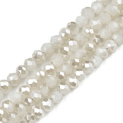 Creamy White Electroplate Opaque Solid Color Glass Beads Strands, Faceted, Rondelle, Creamy White, 2.5x1.5mm, Hole: 0.8mm, about 160~165pcs/strand, 13.78 inch~14.17 inch(35~36cm)