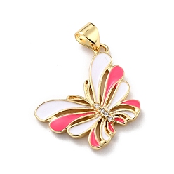 Фуксиновый Кулоны из экологически чистой латуни с микропаве и кубическим цирконием, с эмалью, долговечный, реальный 18 k позолоченный, без кадмия и без свинца, бабочка, красно-фиолетовые, 24.5x21x3 мм, отверстие : 4.5x3.5 мм