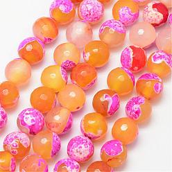 Gold Natural Fire Crackle Agate Bead Strands, Round, Grade A, Faceted, Dyed & Heated, Gold, 10mm, Hole: 1mm, about 37pcs/strand, 15 inch