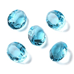 Dodger Blue Transparent Glass Rhinestone Cabochons, Faceted, Pointed Back, Oval, Dodger Blue, 10x8x5mm