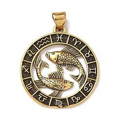 Рыбы Латунные подвески, стойки покрытие, плоские круглые с созвездием, без свинца и без кадмия, долговечный, Рыбы, 26x23.5x1.5 мм, отверстие : 3.8x3.4 мм