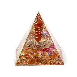 Red Agate Orgonite Pyramid Resin Energy Generators, Reiki Wire Wrapped Natural Red Agate Hexagonal Prism Inside for Home Office Desk Decoration, 60x60x60mm