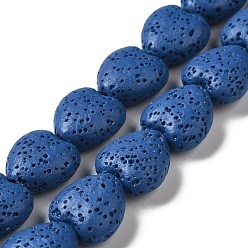 Royal Blue Natural Lava Rock Beads Strands, Dyed, Heart, Royal Blue, 14x13~13.5x7mm, Hole: 1.2mm, about 30pcs/strand, 16.14''(41~14.5cm)