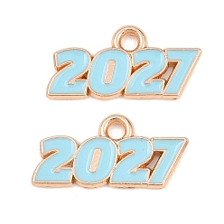 Светло-Синий Подвески из эмали и сплава, число 2027 прелести, золотые, голубой, 9x18x1.5 мм, отверстие : 1.8 мм