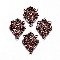 Красная Медь Сплав ссылки люстра компонент, 3 Разъемы петли, овальные с рисунками " virgin mary", для религии, без кадмия и без свинца, Красная медь, 29x20x3 мм, отверстия : 1.8 mm и 1 мм, Около 298~310 шт / 1000 г