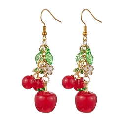 Cherry Red Glass Dangle Earrings, Cluster Earrings, Cherry, 60x13.5mm