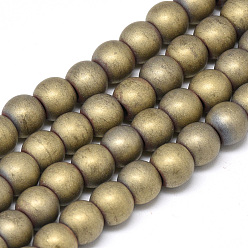 Light Gold Plated Electroplate Non-magnetic Synthetic Hematite Beads Strands, Matte Style, Round, Light Gold Plated, 6x5.5mm, Hole: 2mm, about 75pcs/strand, 15.7 inch