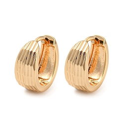 Light Gold Brass Grooved Hoop Earrings, Light Gold, 14.5x6.5mm