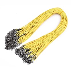 Yellow Waxed Cotton Cord Necklace Making, with Alloy Lobster Claw Clasps and Iron End Chains, Platinum, Yellow, 17.12 inch(43.5cm), 1.5mm
