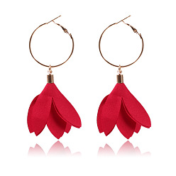 Red Versatile Floral Tassel Earrings for Women - Long Dangling Flower Pendant Jewelry