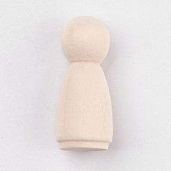 Antique White Unfinished Wood Female Peg Dolls People Bodies, for Kids Painting, DIY Crafts, Solid, Hard, Antique White, 34x14mm