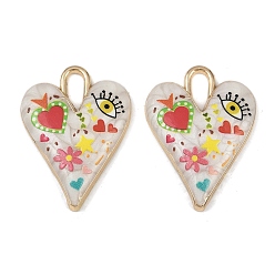 Разноцветный Подвески из эмали и сплава, долговечный, стойки покрытие, реальный 18 k позолоченный, сердце, злые глаза, красочный, 34.5x25.5x5 мм, отверстие : 9x3.5 мм