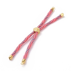 Light Coral Nylon Cord Silder Bracelets, for Connector Charm Bracelet Making, with Rack Plating Golden Brass Findings, Long-Lasting Plated, Cadmium Free & Lead Free, Light Coral, 8-5/8~9-1/8x1/8 inch(22~23x0.3cm), Hole: 2mm
