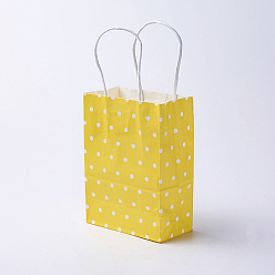 Yellow kraft Paper Bags, with Handles, Gift Bags, Shopping Bags, Rectangle, Polka Dot Pattern, Yellow, 21x15x8cm