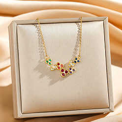 Золотой 304 Подвеска-колье из нержавеющей стали в виде цветка, украшенная разноцветными кубическими циркониями, для женщин, золотые, 17.72 дюйм (45 см)