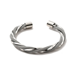 Stainless Steel Color Non-Tarnish 304 Stainless Steel Mesh Twist Rope Open Cuff Bangle for Women, Stainless Steel Color, Inner Diameter: 2-1/8 inch(5.5cm)