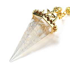 Опал Большие подвески маятника с опаловой крошкой и смолой, с реечной накладкой из латуни с золотистым напылением, без свинца и без кадмия, шестиугольный конус, 300~305 мм