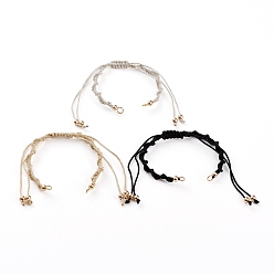 Mixed Color Adjustable Polyester Thread Braided Beaded Bracelet Making, with 304 Stainless Steel Jump Rings and Brass Beads, Golden, Mixed Color, 6-1/4~11 inch(16~28cm), 3pcs/Set