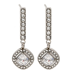 Нержавеющая Сталь Цвет Серьги-гвоздики из нержавеющей стали со стразами и прозрачными кубическими цирконами для женщин, ромб, цвет нержавеющей стали, 30x10.5 мм