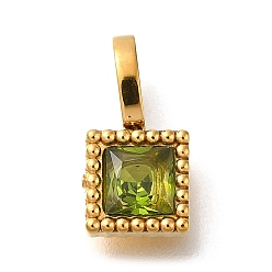 Оливин Ионное покрытие (ip) 304 подвески из нержавеющей стали со стразами, квадратных амулеты, реальный 14 k позолоченный, оливина, 12.5x6.5x4 мм, отверстие : 4.5x2.5 мм