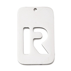 Letter R 304 подвески из нержавеющей стали, прямоугольник с буквой, цвет нержавеющей стали, Буква R, 33x20x1.5 мм, отверстие : 1.8 мм