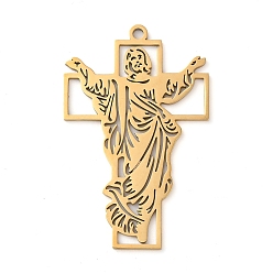 Golden 304 Stainless Steel Pendants, Jesus with Cross, Golden, 55x35x1.5mm, Hole: 2mm