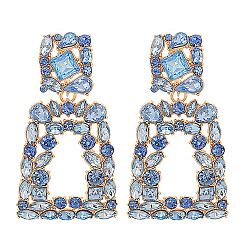 Blue Geometric Diamond-Encrusted Bohemian Earrings for Retro Fashion Statement