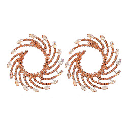Juicy Peach Sparkling Rhinestone Vortex Stud Earrings, Golden Alloy Jewelry for Women, Juicy Peach, 63x62mm