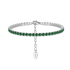 Green Rhodium Plated Real Platinum Plated 925 Sterling Silver Link Chain Bracelet, Cubic Zirconia Tennis Bracelets, with S925 Stamp, Green, 6-5/8 inch(16.8cm)