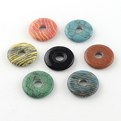 Mixed Stone Dyed Donut/Pi Disc Mixed Stone Pendants, Donut Width: 8mm, 22x4mm, Hole: 6mm