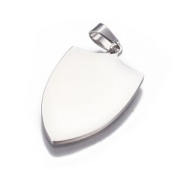 Stainless Steel Color 304 Stainless Steel Pendants, Shield, Stainless Steel Color, 30x17.5x1mm, Hole: 3x5mm