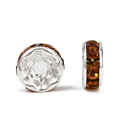 Топаз Латунные бусины разделители для поставки стразов, класс А, прямой фланец, рондель, серебряный цвет гальваническим, топаз, 8x3.8 мм, отверстие : 1.5 мм